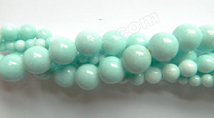 Light Aqua TQ Mashan Jade Solid  -  Smooth Round Beads  16"