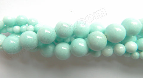 Light Aqua TQ Mashan Jade Solid  -  Smooth Round Beads  16"