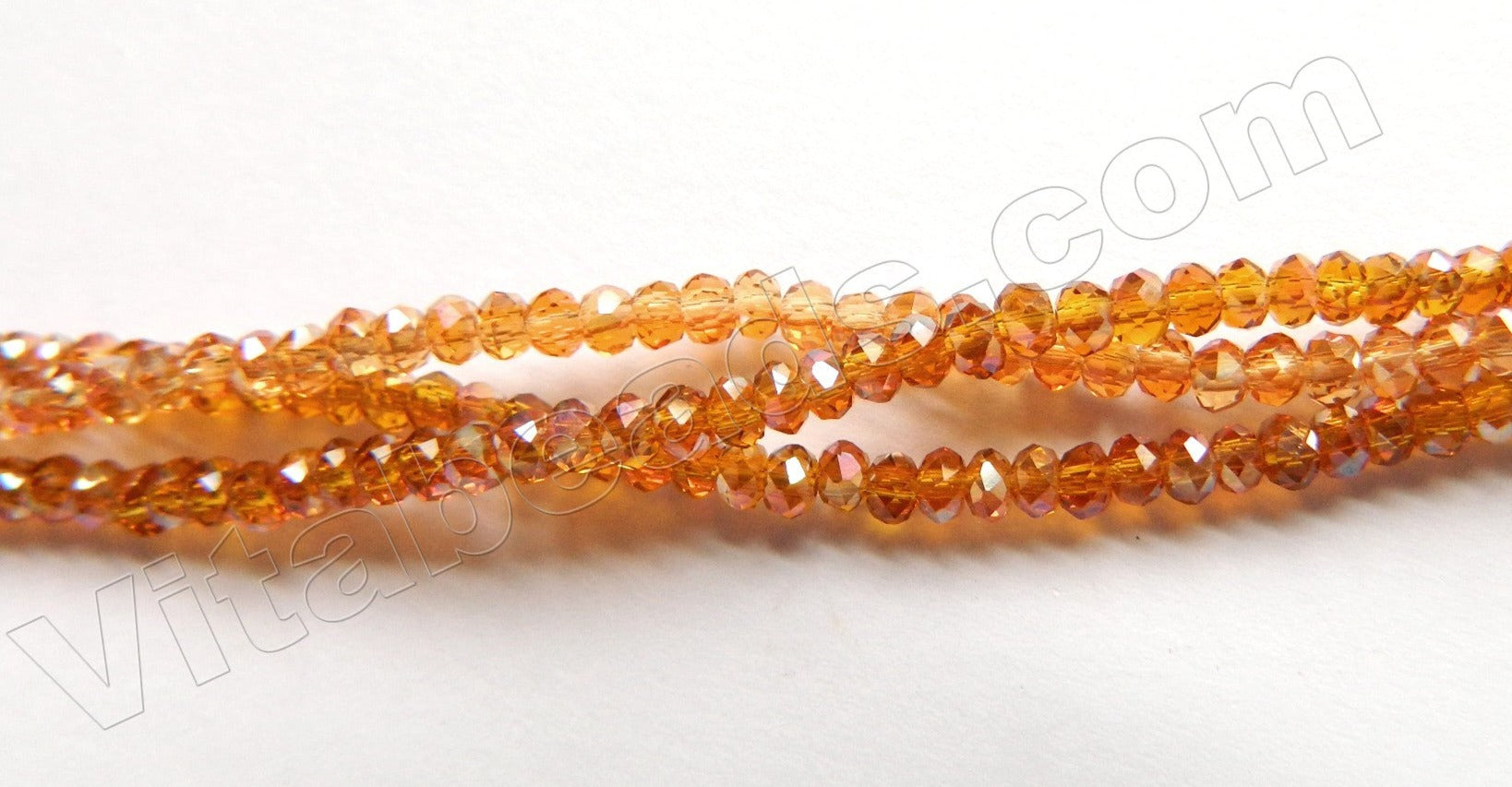 AB Coated Amber Crystal Quartz  -  Small Faceted Rondel  15"