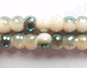 Rainbow Qtz  Moss Ivory  -  8x6mm Faceted Drum 9"