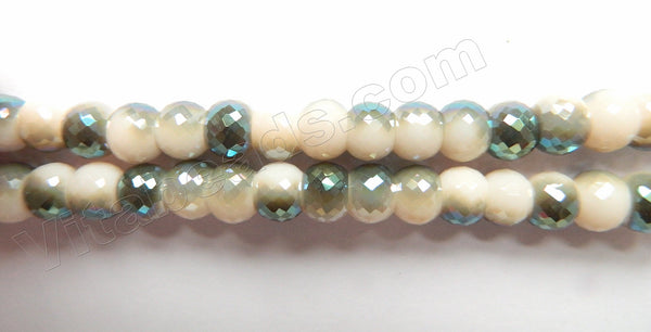 Rainbow Qtz  Moss Ivory  -  8x6mm Faceted Drum 9"