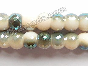 Rainbow Qtz  Moss Ivory  -  8x6mm Faceted Drum 9"