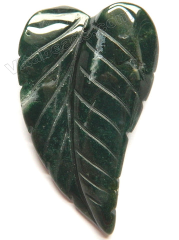 Fancy Jasper Dark Green - Carved Long Leaf Pendant