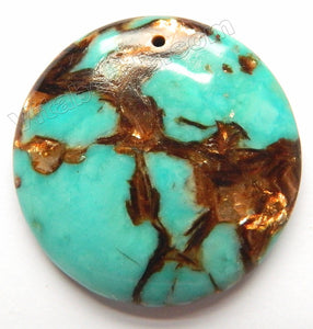 Pendant - Smooth Round Bronzite Turquoise