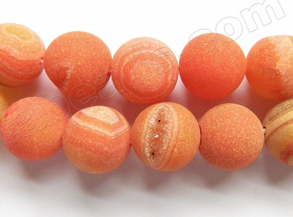 Frosted Orange Agate w/ Druzy Crystal  -  Smooth Round Beads  16"