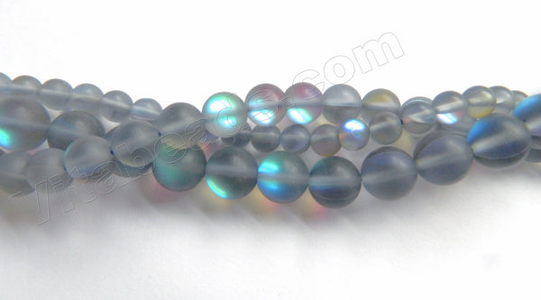 Half Plated Frosted Natural Crystal A -  Light Grey  -  Smooth Round  16"