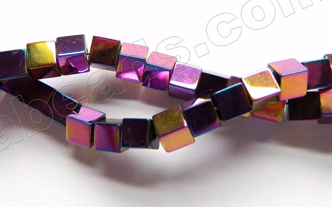 Plated Purple Peacock Hematite  -  Small Cubes  16"