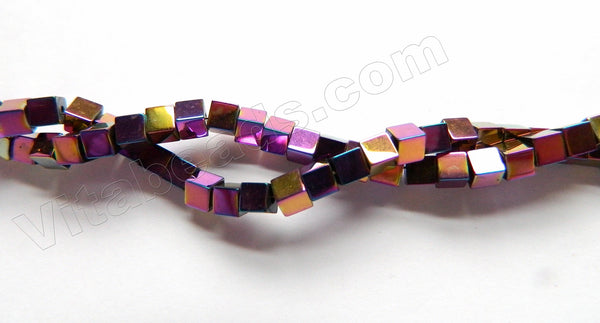 Plated Purple Peacock Hematite  -  Small Cubes  16"