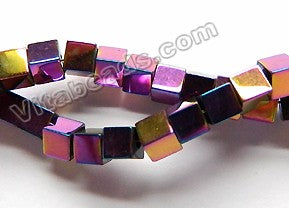 Plated Purple Peacock Hematite  -  Small Cubes  16"