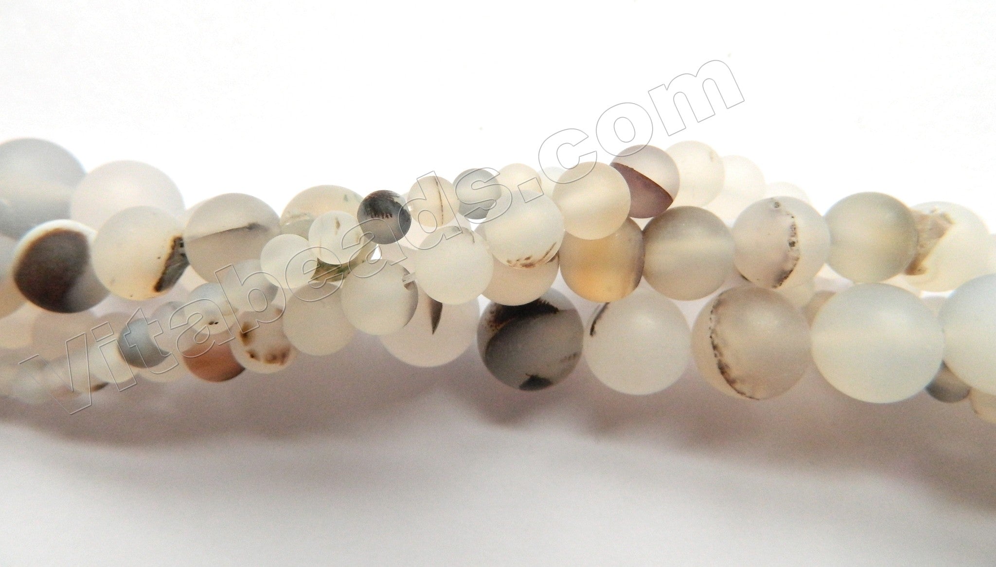 Frosted Natural White Agate w/ Black  -  Smooth Round  16"