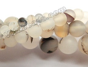 Frosted Natural White Agate w/ Black  -  Smooth Round  16"