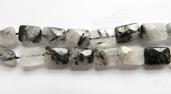 Black Rutilated Quartz Natural A  -  Faceted Rectangles 16"