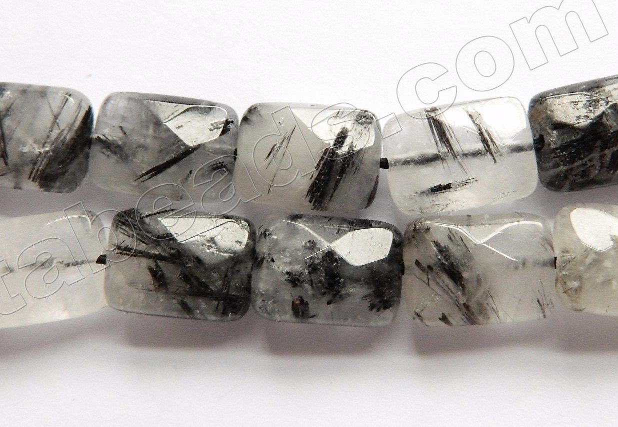 Black Rutilated Quartz Natural A  -  Faceted Rectangles 16"