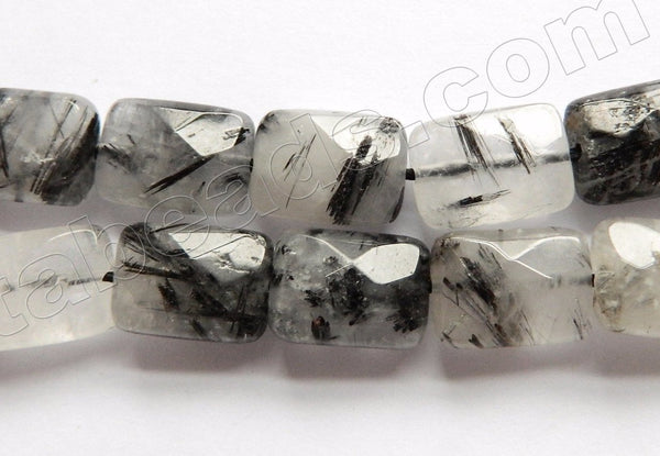 Black Rutilated Quartz Natural A  -  Faceted Rectangles 16"