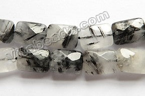 Black Rutilated Quartz Natural A  -  Faceted Rectangles 16"