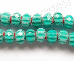 Turquoise Blue Red Millefiori Crystal  -  Faceted Rondel   8"      8 x 6 mm