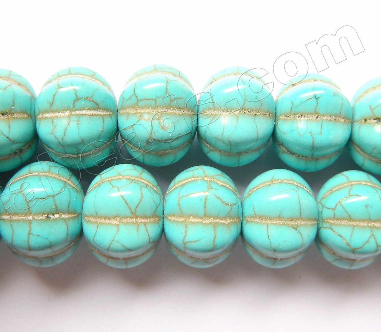 Cracked Blue Turquoise  -  6-Side Big Pumpkin Strand 16"