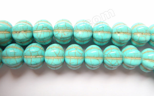 Cracked Blue Turquoise  -  6-Side Big Pumpkin Strand 16"