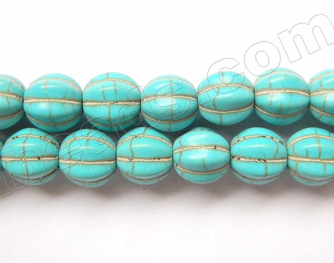 Cracked Blue Turquoise  -  6-Side Pumpkin Strand 16"