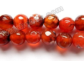 Red Black Fire Agate  -  Faceted Round Beads  14"
