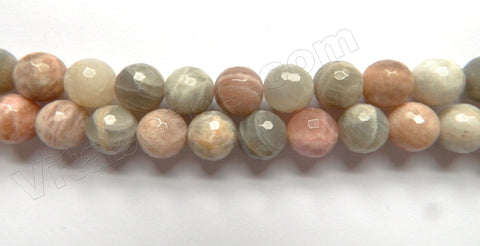 Mixed Grey Pink Moonstone  -  Faceted Round 15"