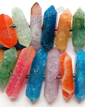 Mixed Color Fire Agate AA  -  Graduated Mid-drilled 6 Side Long Prisms  16"   10 x 35 mm to 10 x 55 mm