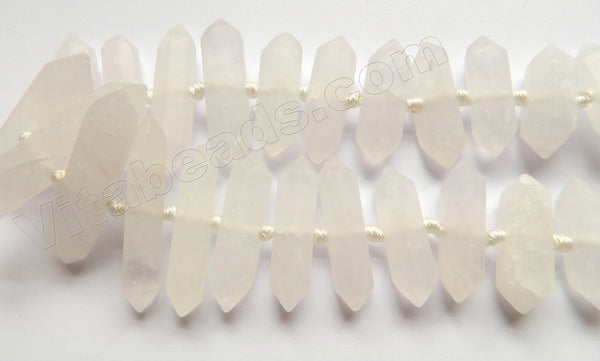 Frosted Crystal Natural A  -  Graduated Mid-drilled 6 Side Long Prisms  16"    10 x 25 mm to 10 x 50 mm