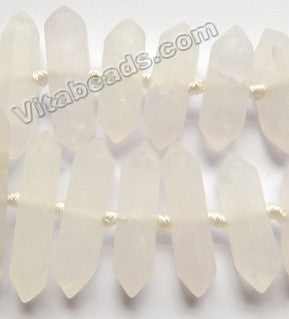 Frosted Crystal Natural A  -  Graduated Mid-drilled 6 Side Long Prisms  16"    10 x 25 mm to 10 x 50 mm