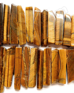 Tiger Eye AA  -  Graduated Top-drilled Long Rectangle Slabs  16"  8 x 20 - 60 mm