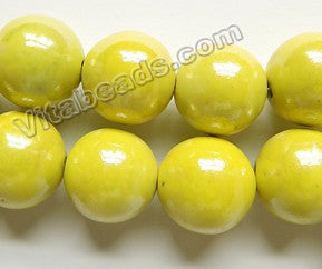 Porcelain Beads - Plated Lemon Yellow -   Big Smooth Round Beads  16"