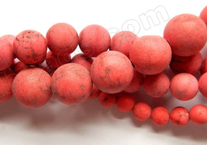 Frosted Red Turquoise  -  Smooth Round Beads  16"