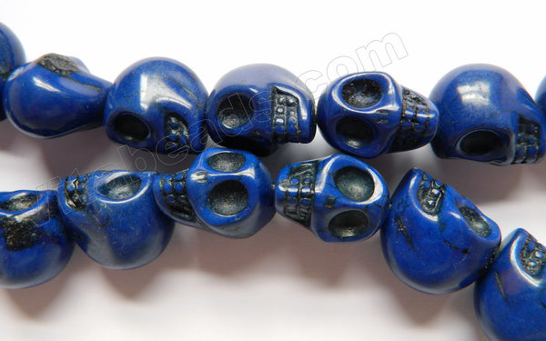 Sapphire Turquoise - Big Carved Skull Strand 16"