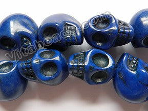 Sapphire Turquoise - Big Carved Skull Strand 16"