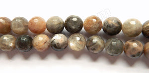 Dark Grey Red Mixed Moonstone  -  Faceted Round 15"