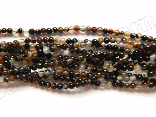 Black Sardonix Agate AAA  -  Small Smooth Round Beads   16"     2mm