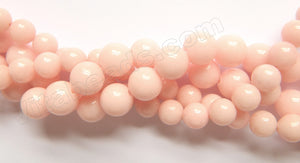 Light Yellow Pink Peach Jade Solid  -  Smooth Round Beads  16"