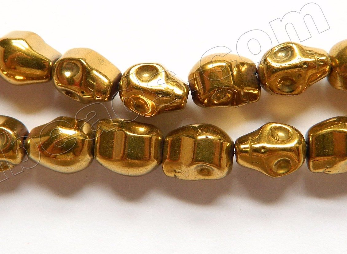 Gold Plated Hematite  -  Small Carved Skulls  16"