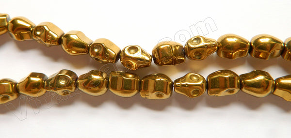 Gold Plated Hematite  -  Small Carved Skulls  16"