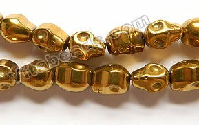 Gold Plated Hematite  -  Small Carved Skulls  16"