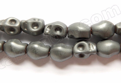 Frosted Hematite  -  Small Carved Skulls  16"
