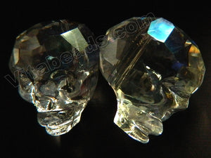 AB Plated Crystal  -  Carved Skull Pendant