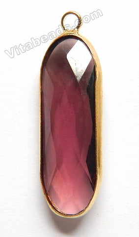 Red Fluorite  -  Gold Trim Long Faceted Oval Pendant