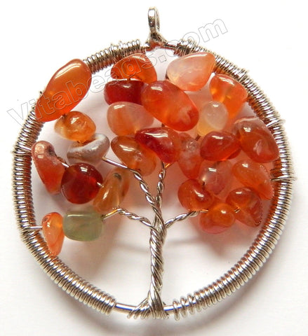 Carnelian - Chips Wired Tree Round Pendant
