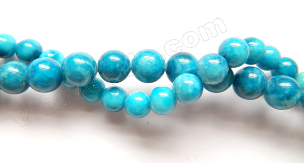 Aqua White Candy Jade  -  Smooth Round Beads  16"