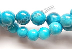 Aqua White Candy Jade  -  Smooth Round Beads  16"