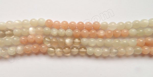 Rainbow 3- Color Mixed Moonstone Natural A  -  Smooth Round Beads  15"     6mm