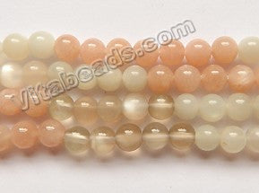Rainbow 3- Color Mixed Moonstone Natural A  -  Smooth Round Beads  15"     6mm