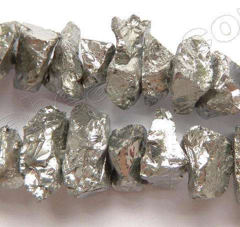 Silver Plated Crystal Natural AAA  -  Center Drilled Rough Nuggets  16"