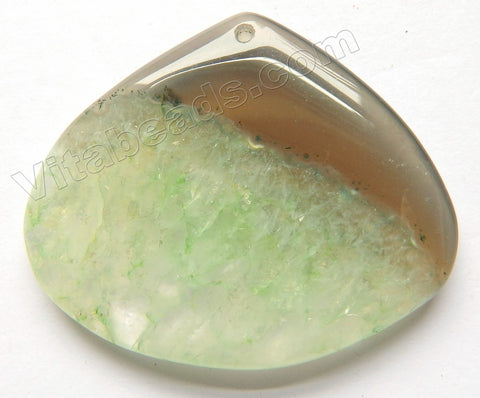 Grey Agate w/ Light Green Quartz - More Green Smooth Almond Pendant