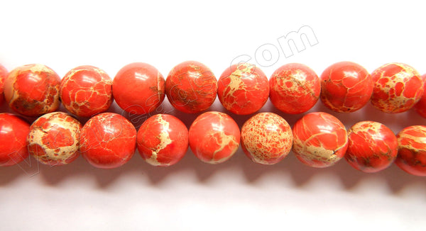 Deep Orange Impression Jasper  -  Smooth Round Beads 16"